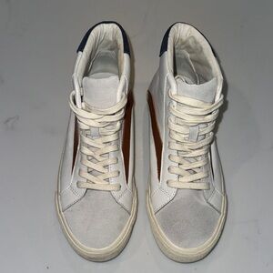 Madewell White and Brown High-Top Sneakers with Distressed Finish